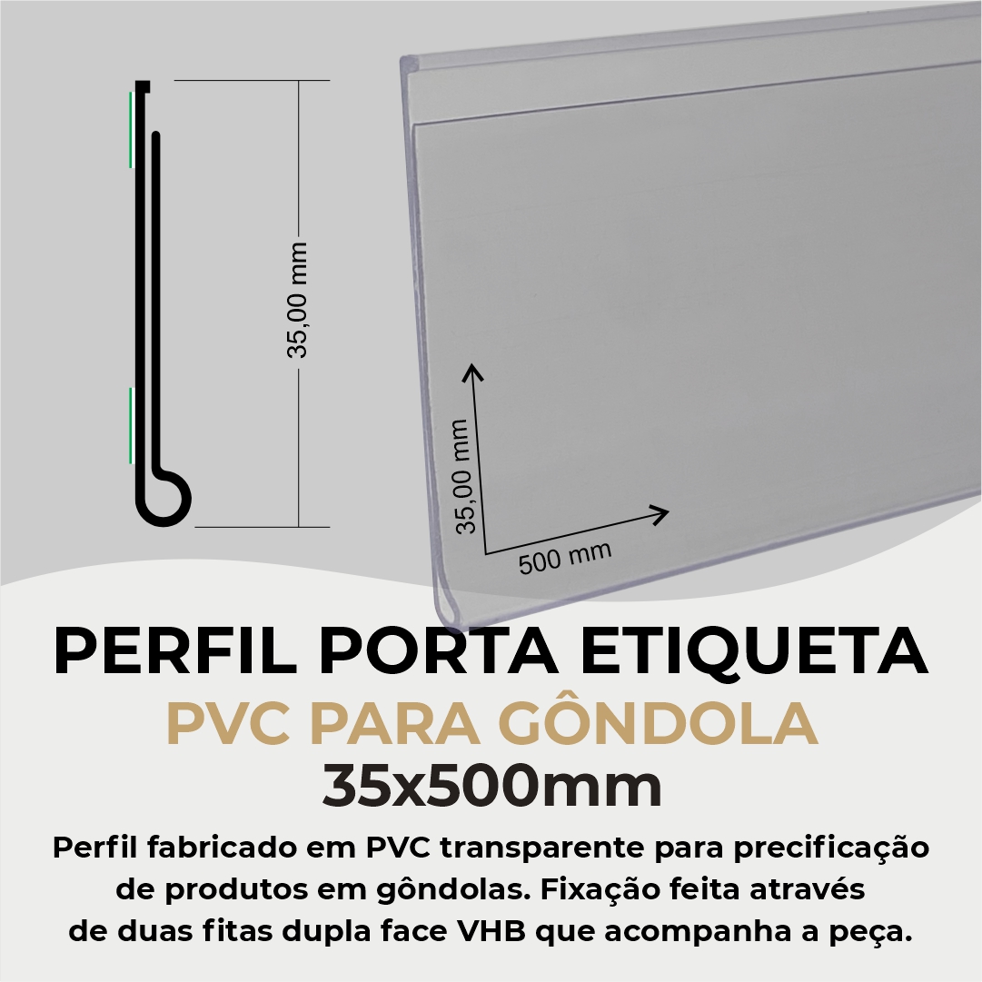 Perfil Porta Etiqueta PVC para Gôndola - 35x500mm
