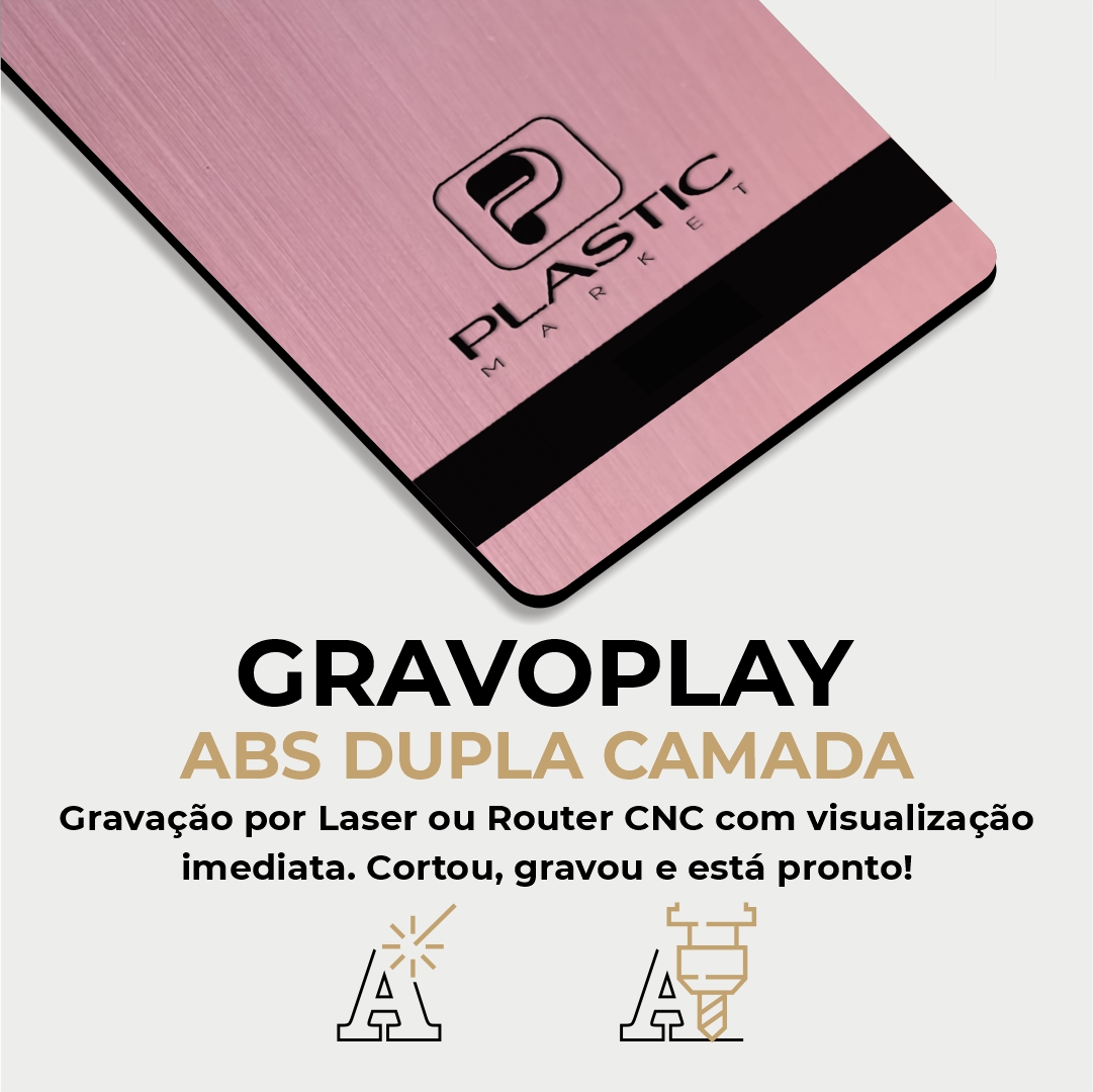 Gravoplay ABS Dupla Camada Aço Escovado Rosê/Preto - 610x1220x1.5mm