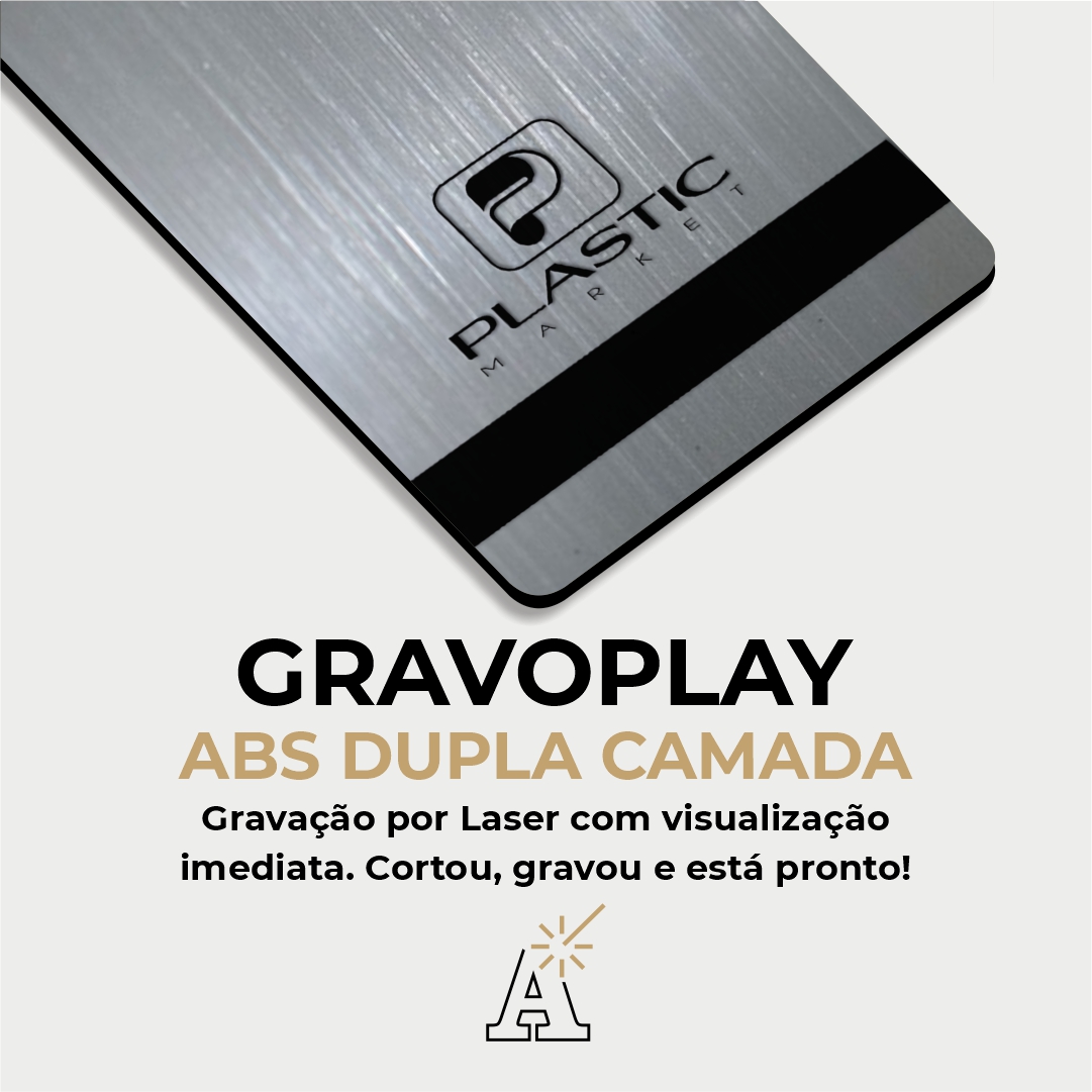 Gravoplay PREMIUM ABS Dupla Camada Aço Escovado Prata/Preto - 610x600x1.5mm
