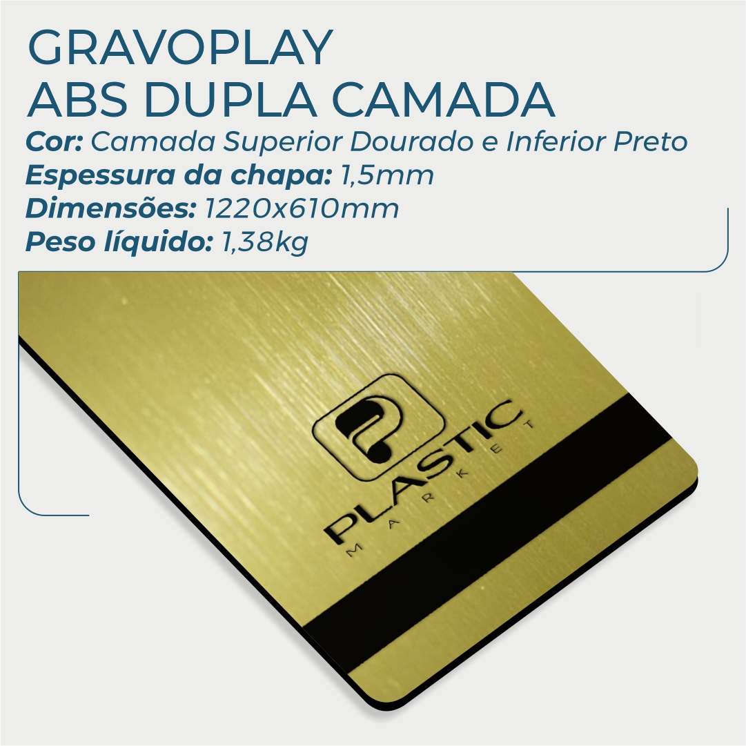 Gravoplay ABS Dupla Camada Aço Escovado Dourado/Preto - 610x1220x1.5mm - Image 2