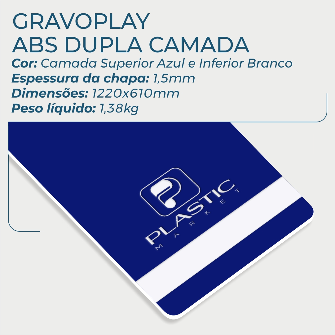 Gravoplay ABS Dupla Camada Azul/Branco - 610x1220x1.5mm - Image 2