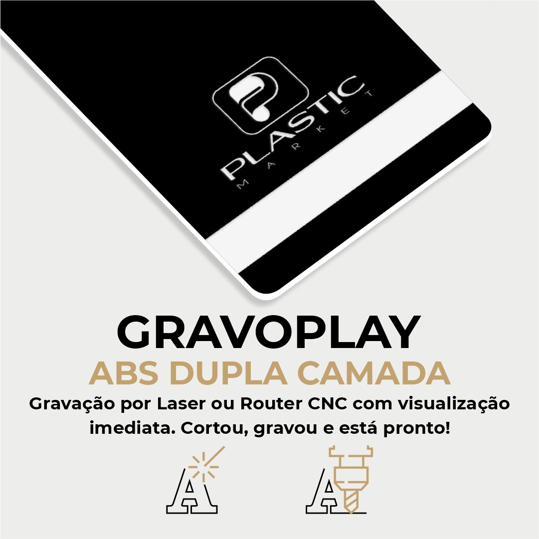 Gravoplay ABS Dupla Camada Preto/Branco - 610x600x1.5mm