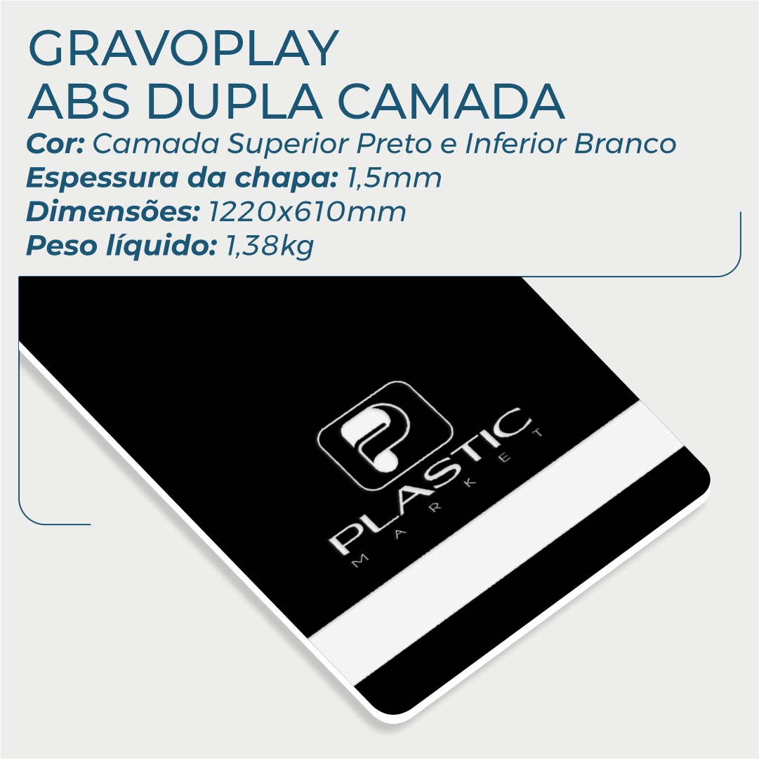 Gravoplay ABS Dupla Camada Preto/Branco - 610x1220x1.5mm - Image 2