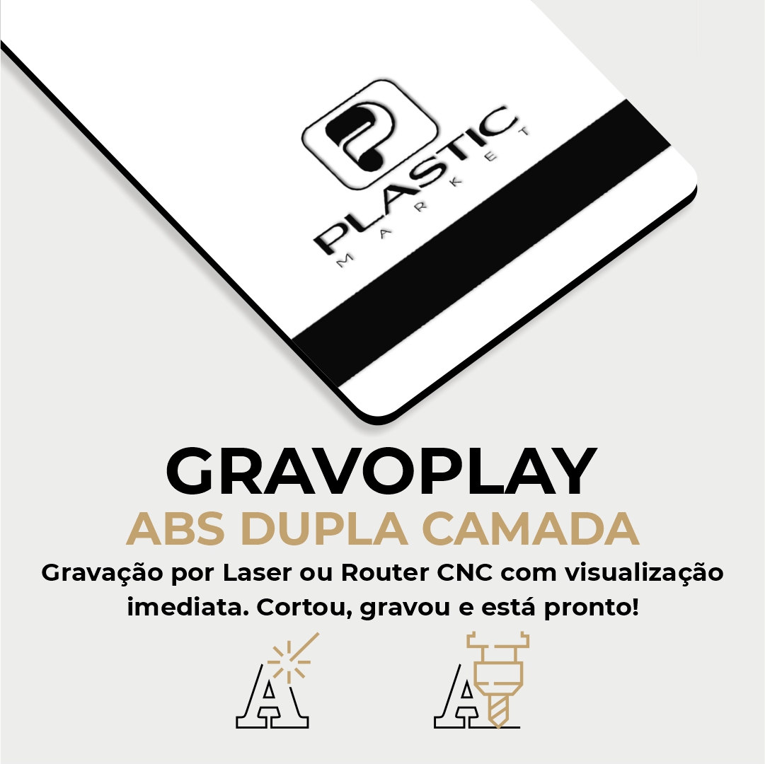 Gravoplay ABS Dupla Camada Branco/Preto - 610x600x1.5mm
