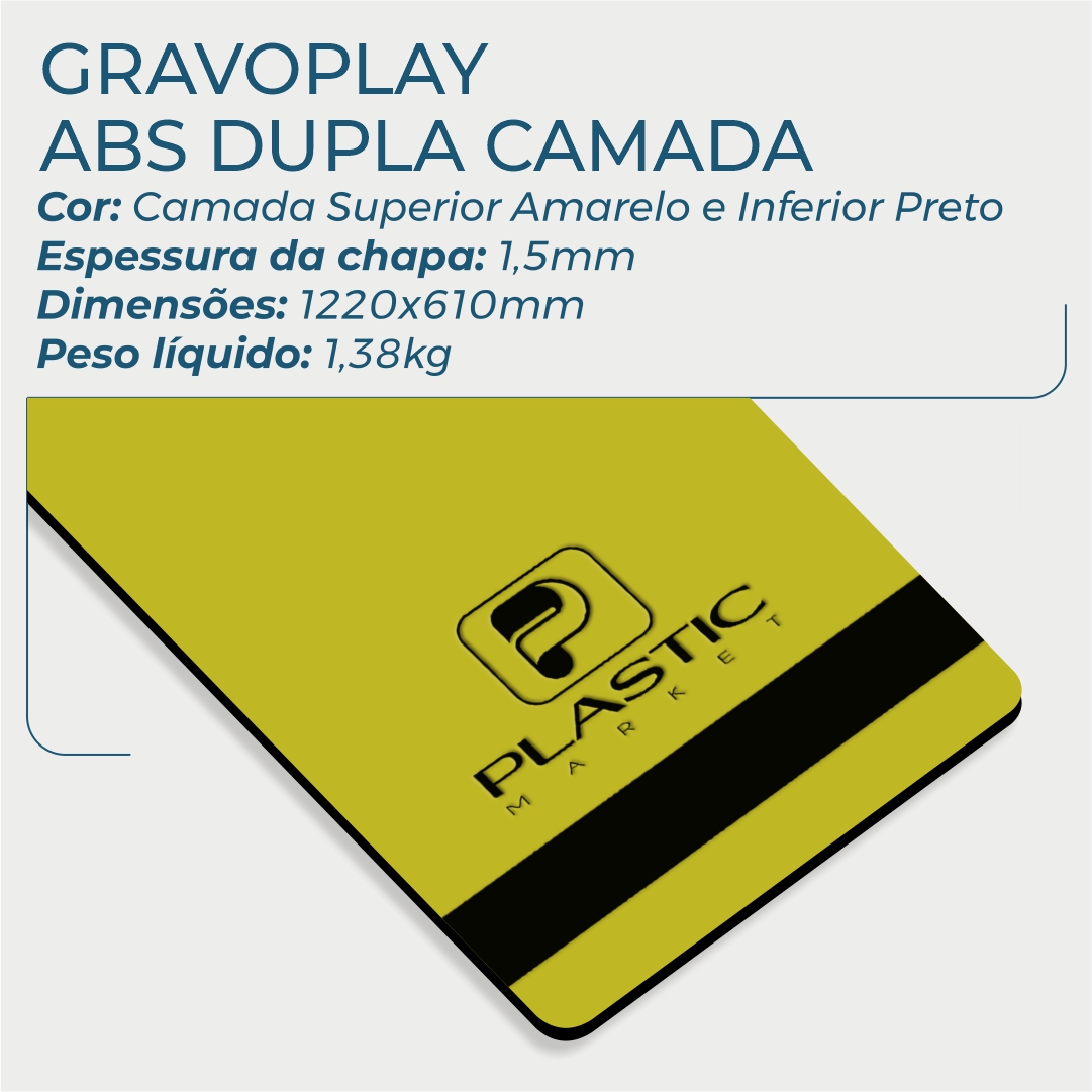 Gravoplay ABS Dupla Camada Amarelo/Preto - 610x1220x1.5mm - Image 2
