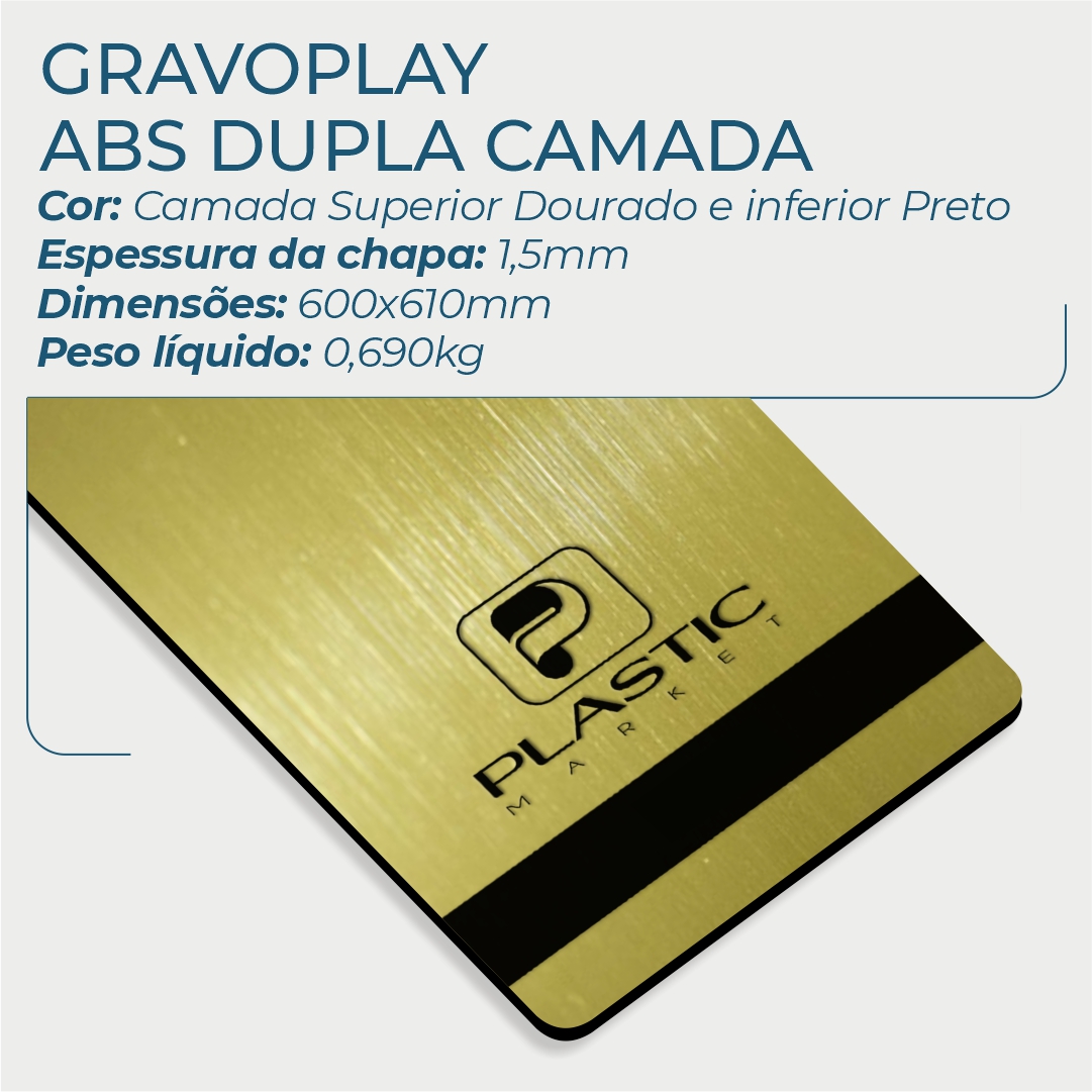 Gravoplay ABS Dupla Camada Aço Escovado Dourado/Preto - 610x600x1.5mm - Image 2