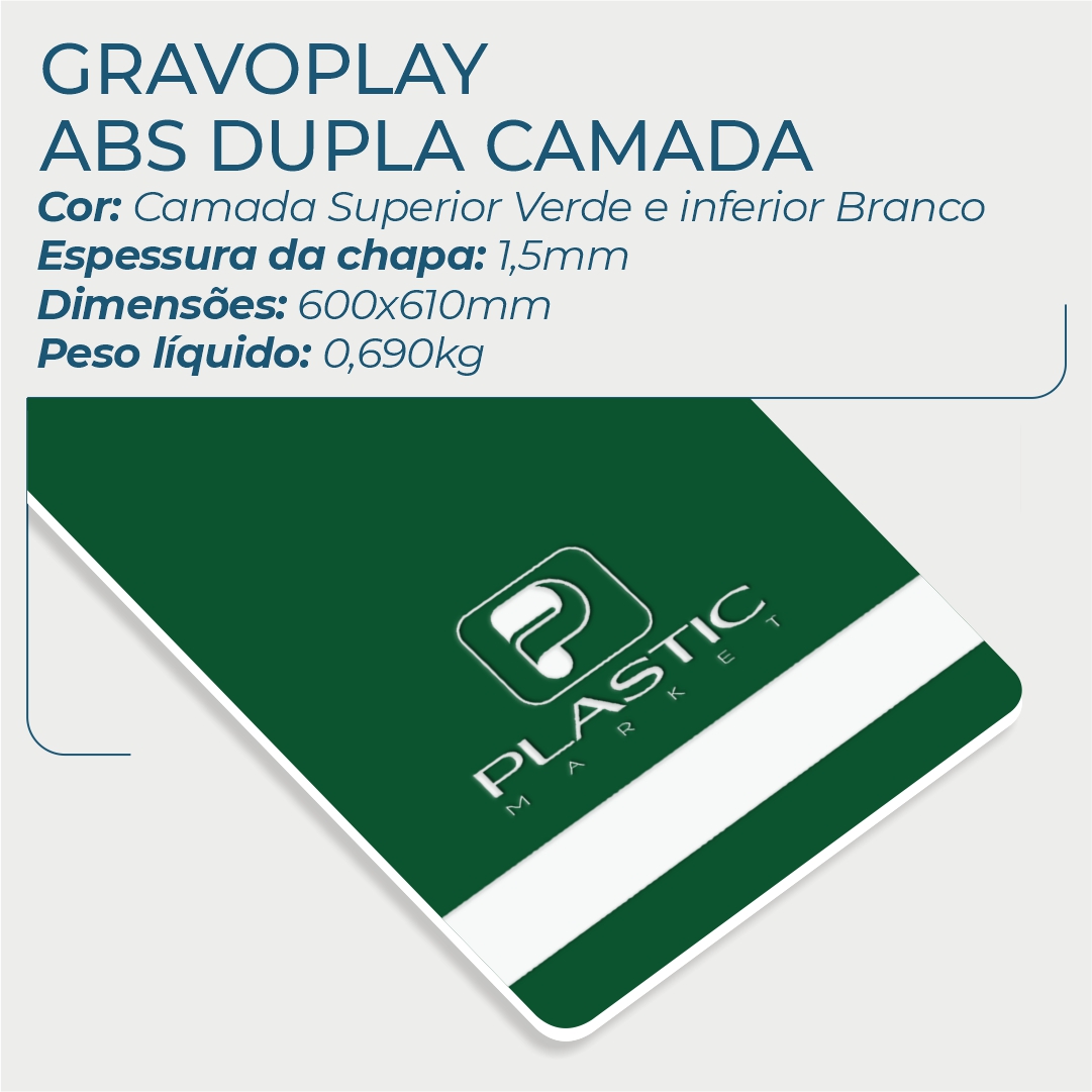 Gravoplay ABS Dupla Camada Verde/Branco - 610x600x1.5mm - Image 2