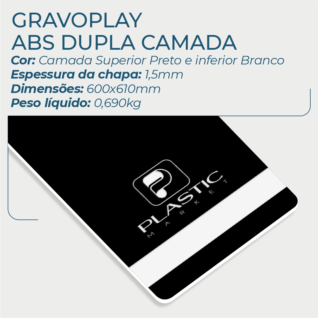 Gravoplay ABS Dupla Camada Preto/Branco - 610x600x1.5mm - Image 2