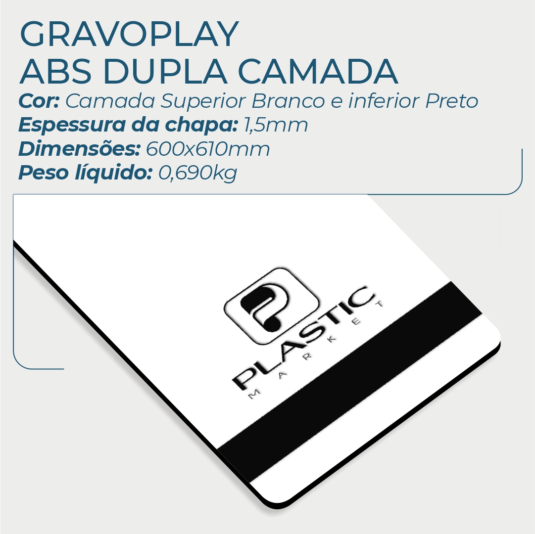 Gravoplay ABS Dupla Camada Branco/Preto - 610x600x1.5mm - Image 2