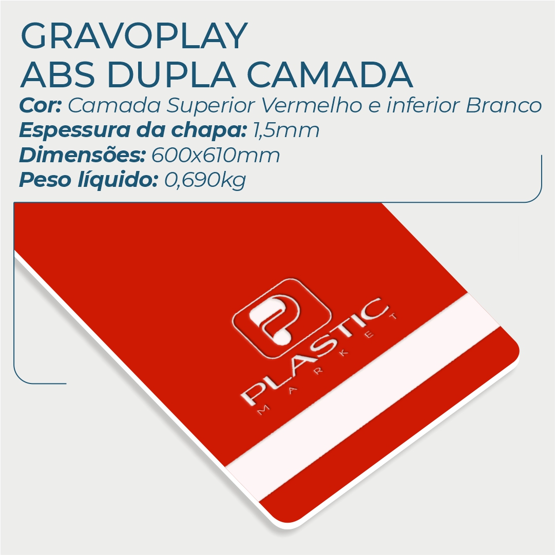 Gravoplay ABS Dupla Camada Vermelho/Branco - 610x600x1.5mm - Image 2