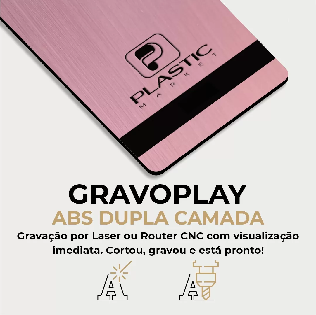 Gravoplay ABS Dupla Camada Aço Escovado Rosê/Preto - 610x1220x1.5mm