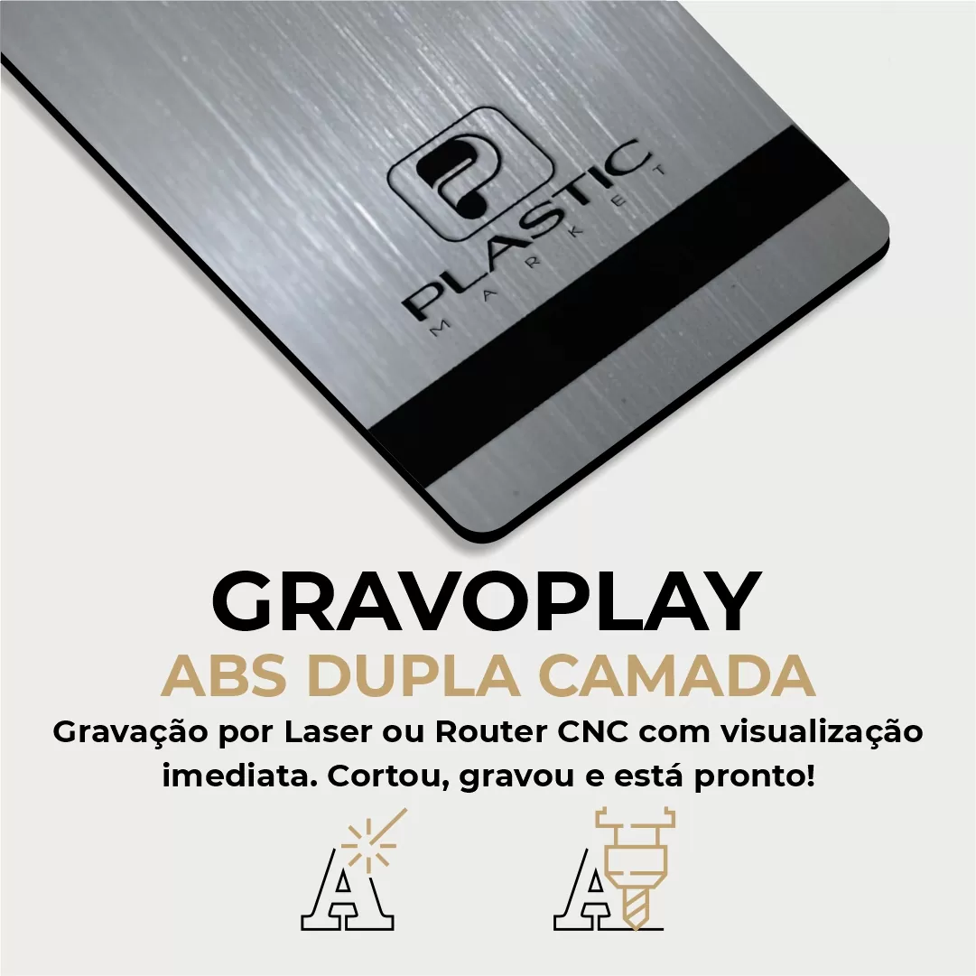 Gravoplay ABS Dupla Camada Aço Escovado Prata/Preto - 610x600x1.5mm