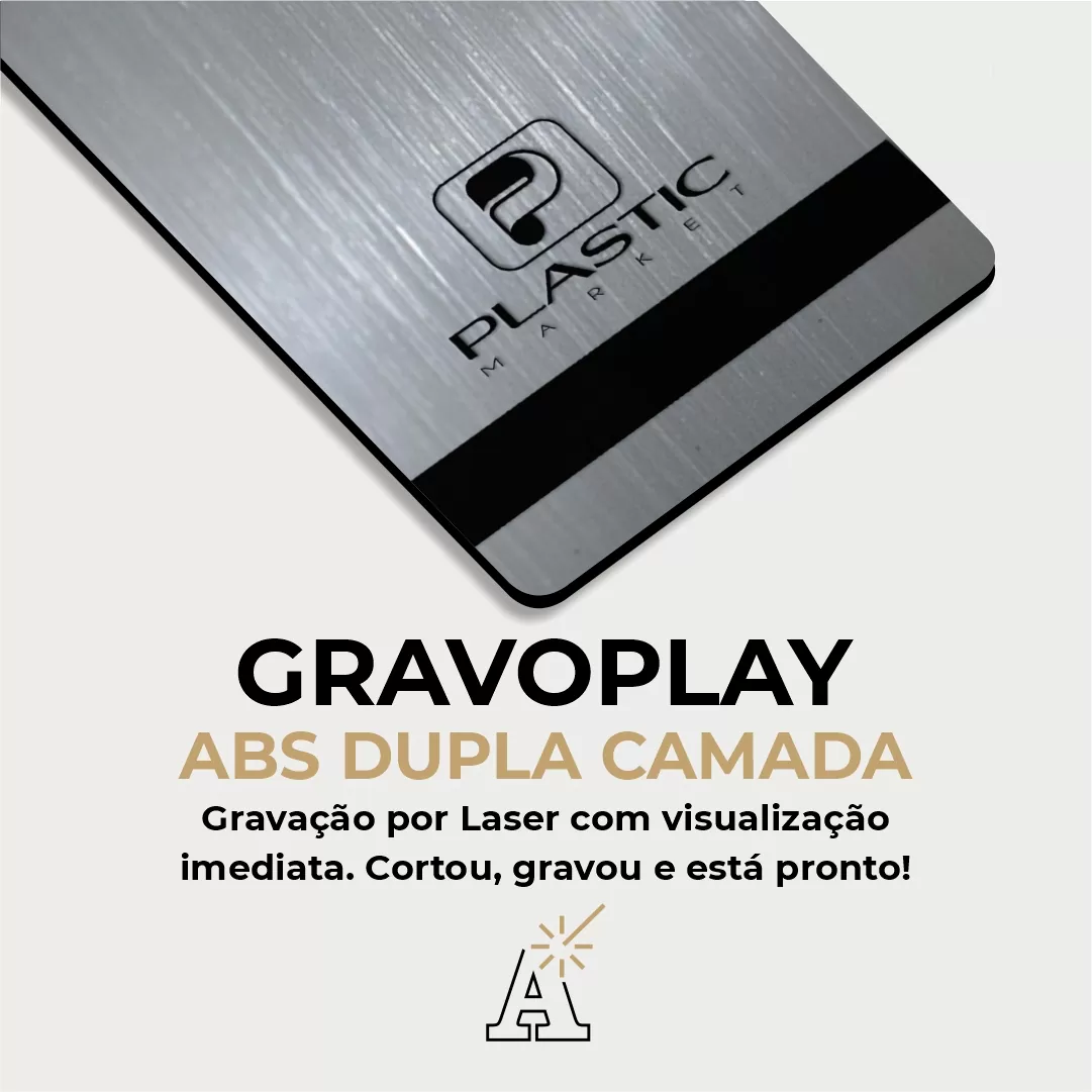 Gravoplay PREMIUM ABS Dupla Camada Aço Escovado Prata/Preto - 610x600x1.5mm