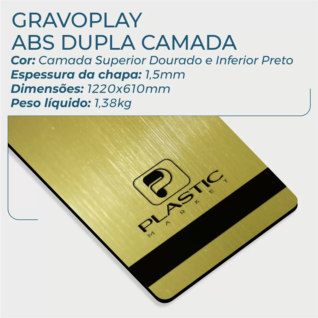 Gravoplay PREMIUM ABS Dupla Camada Aço Escovado Dourado/Preto - 610x1220x1.5mm - Image 2
