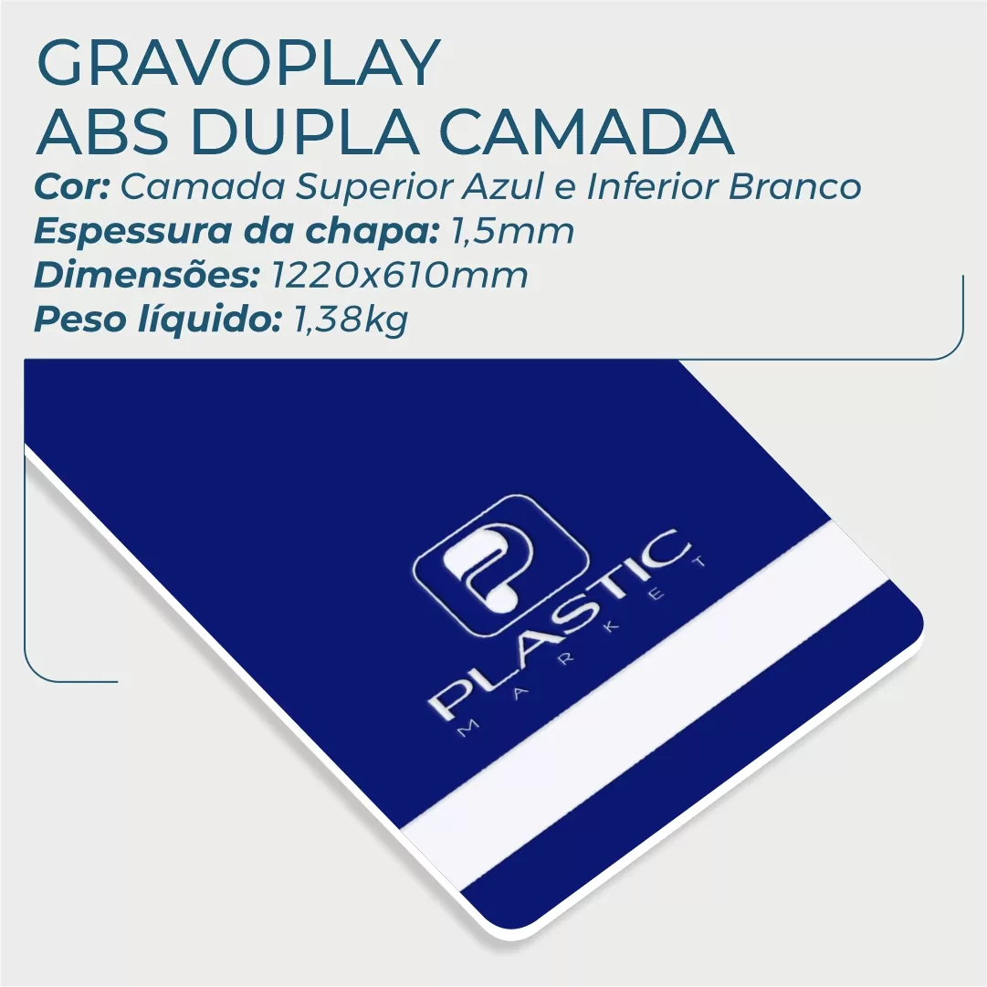 Gravoplay ABS Dupla Camada Azul/Branco - 610x1220x1.5mm - Image 2