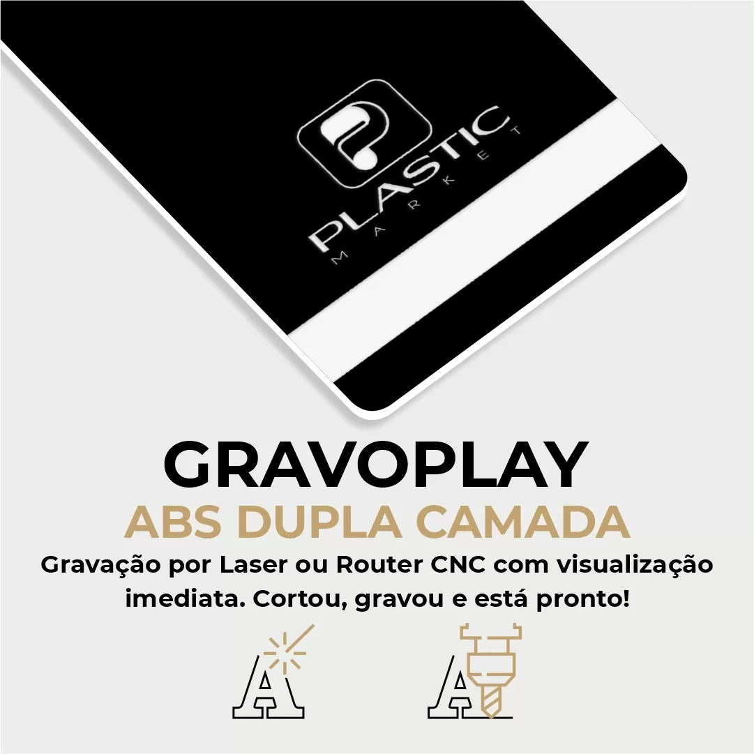 Gravoplay ABS Dupla Camada Preto/Branco - 610x600x1.5mm