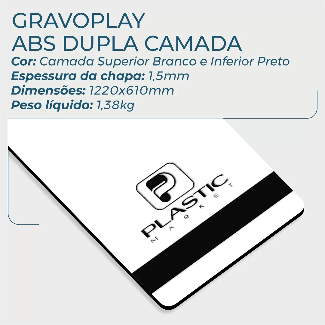 Gravoplay ABS Dupla Camada Branco/Preto - 610x1220x1.5mm - Image 2
