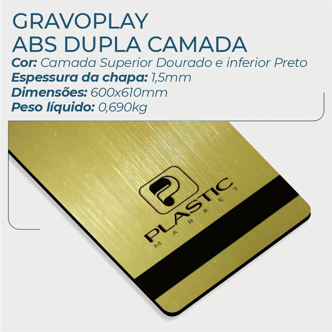 Gravoplay PREMIUM ABS Dupla Camada Aço Escovado Dourado/Preto - 610x600x1.5mm - Image 2