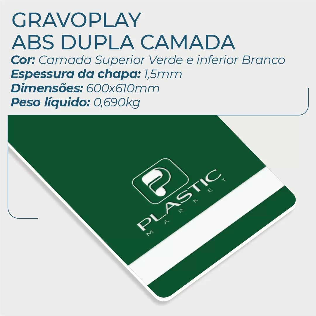Gravoplay ABS Dupla Camada Verde/Branco - 610x600x1.5mm - Image 2
