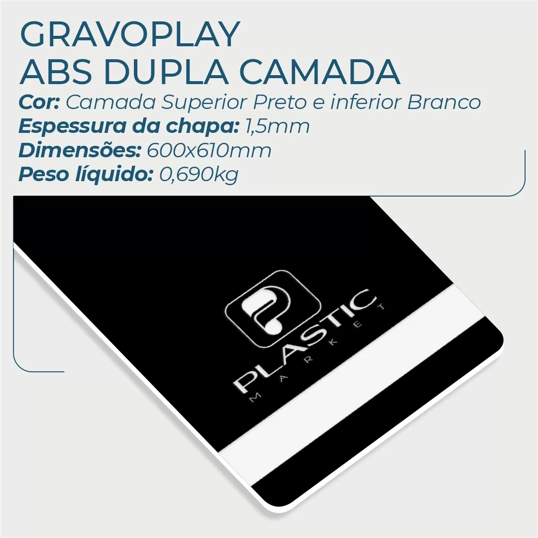 Gravoplay ABS Dupla Camada Preto/Branco - 610x600x1.5mm - Image 2