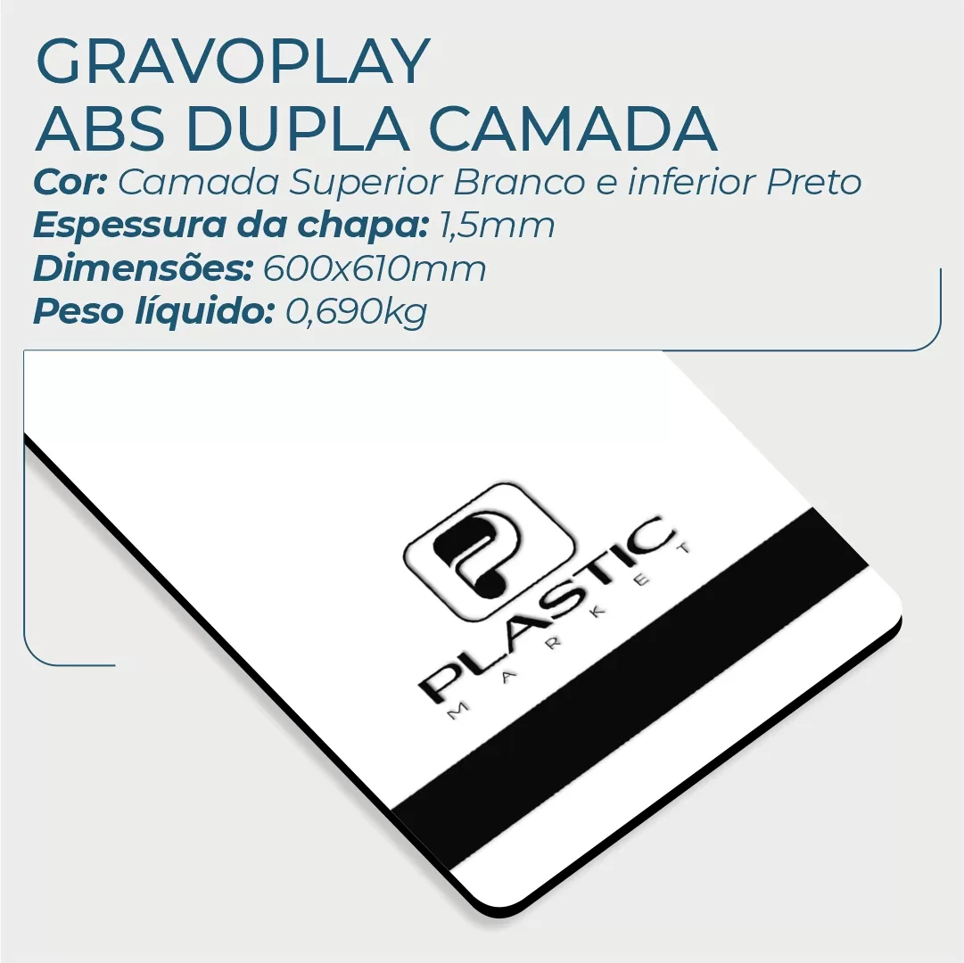 Gravoplay PREMIUM ABS Dupla Camada Branco/Preto - 610x600x1.5mm - Image 2